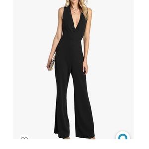 MakeMeChic Women's Sexy Deep V Neck Sleeveless Wide Leg Loose Jumpsuit